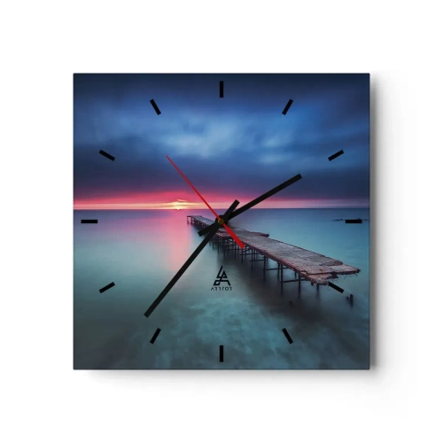 Orologio da parete - Orologio in Vetro - Un molo di legno che conduce direttamente al mare al tramonto - 30x30cm - Tra il cielo e la terra - Decorazione murale moderna per soggiorno e camera da letto ARTTOR
