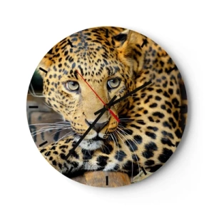 Orologio da parete - Orologio in Vetro - Ritratto di un leopardo dallo sguardo intenso - 30x30cm - Non temere, avvicinati - Decorazione murale moderna per soggiorno, cucina e camera da letto ARTTOR