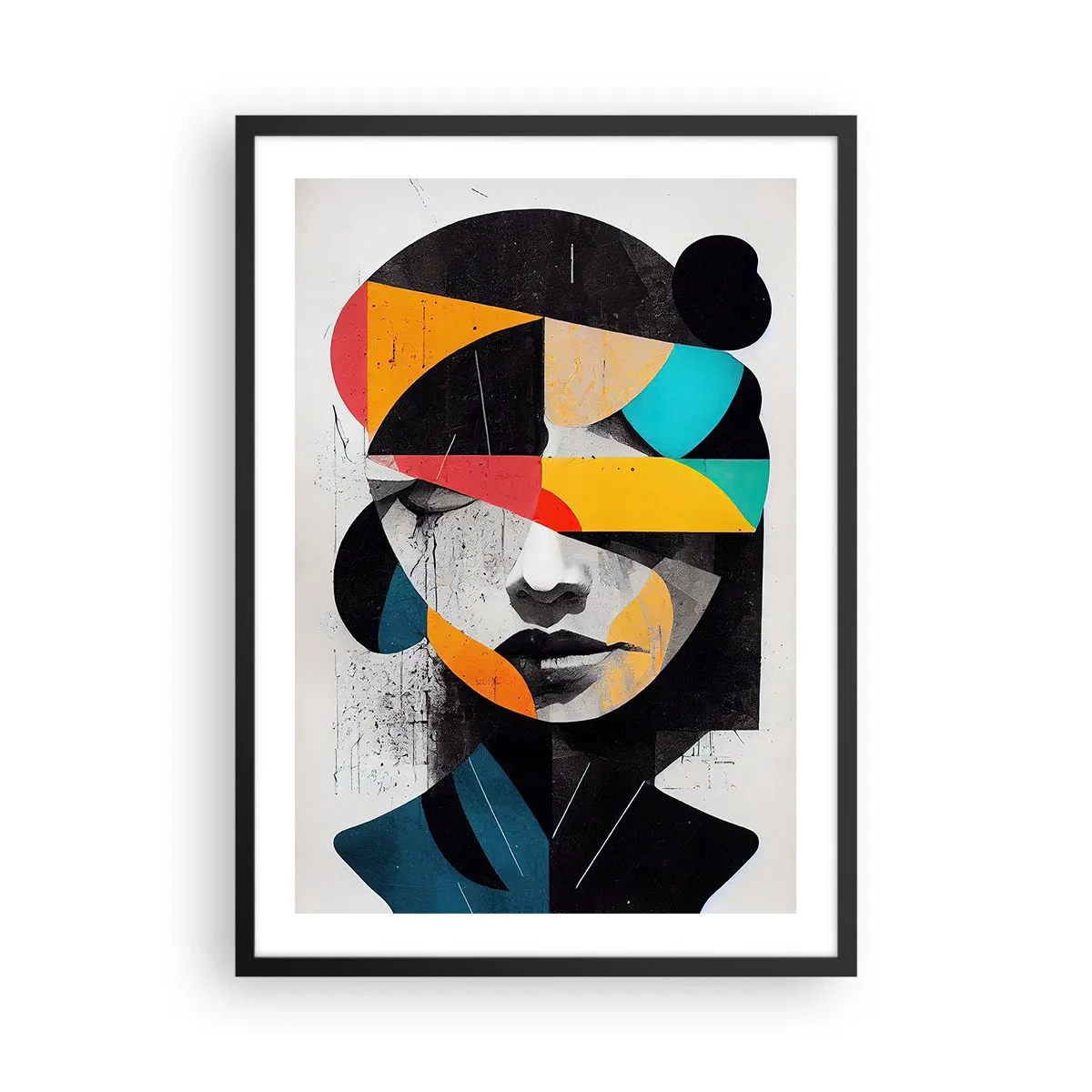 Poster in cornice nera - Ritratto d'interni, ritratto astratto stilizzato multicolore di una donna - 50x70cm - Ritratto interiore multicolore - Decorazione murale moderna per soggiorno e camera da letto ARTTOR