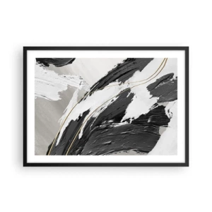 Poster in cornice nera - Pennellate di vernice bianca e nera con un sottile accento dorato - 70x50cm - Astrazione con sfarzo - Decorazione murale moderna per soggiorno e camera da letto ARTTOR