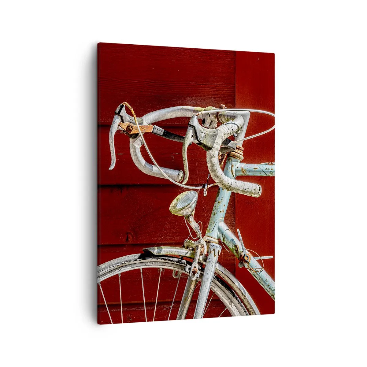 Quadro su tela - Stampe su Tela - Una bicicletta d'epoca contro un muro di legno rosso - 50x70cm - Creata per la vittoria - Decorazione murale moderna per soggiorno e camera da letto ARTTOR