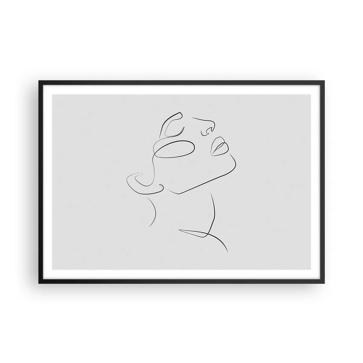 Poster in cornice nera - Uno schizzo minimalista del volto di una donna di profilo. - 100x70cm - I meandri dei sogni - Decorazione murale moderna per soggiorno e camera da letto ARTTOR