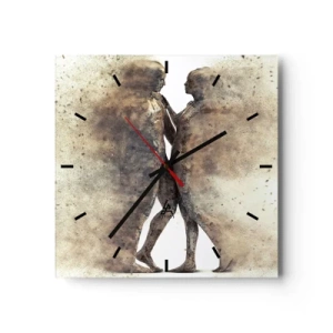 Orologio da parete - Orologio in Vetro - Un duo astratto di silhouette in tonalità sabbia - 30x30cm - Nati dalla polvere, per amare - Decorazione murale moderna per soggiorno e camera da letto ARTTOR