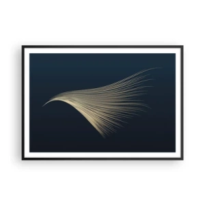 Poster in cornice nera - Una delicata linea simile a una piuma su uno sfondo blu navy - 100x70cm - Come un capello d'angelo - Decorazione murale moderna per soggiorno e camera da letto ARTTOR