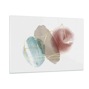 Quadro su vetro - Schizzi di acquerello astratti e linee dorate - 120x80cm - Coralli dello spazio - Decorazione murale moderna per soggiorno e camera da letto ARTTOR