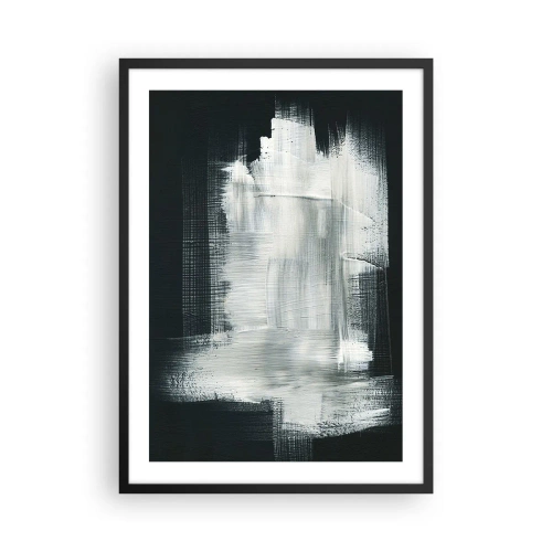 Poster in cornice nera - Composizione astratta in bianco su sfondo scuro - 50x70cm - Tessuto in verticale e in orizzontale - Decorazione murale moderna per soggiorno e camera da letto ARTTOR