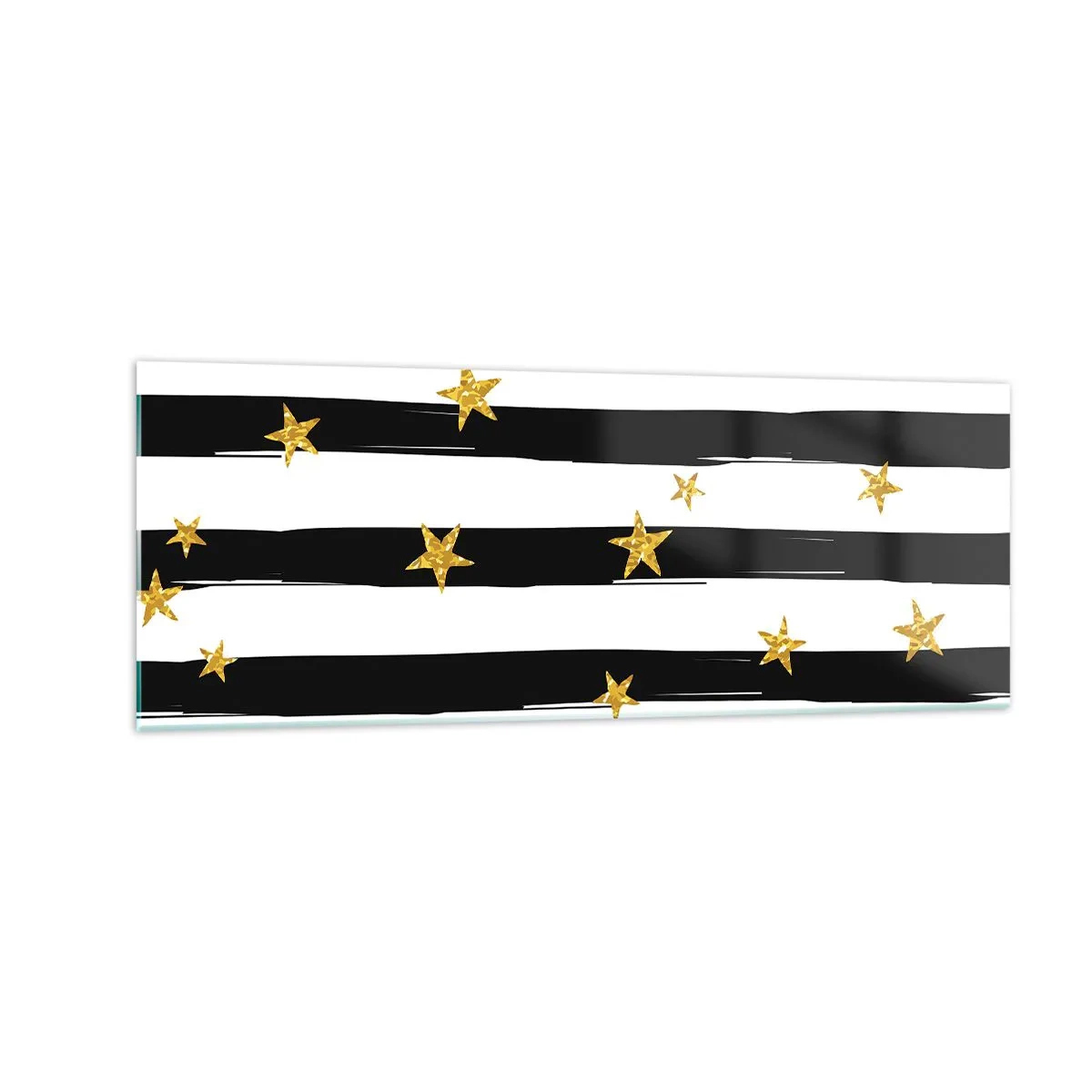 Quadro su vetro - Strisce bianche e nere con stelle dorate - 140x50cm - Siamo tutti nati sotto una buona stella - Decorazione murale moderna per soggiorno e camera da letto ARTTOR