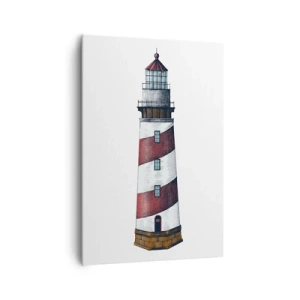 Quadro su tela - Stampe su Tela - Immagine cartoon di un faro con strisce rosse e bianche su uno sfondo minimalista. - 70x100cm - Sempre di guardia - Decorazione murale moderna per soggiorno e camera da letto ARTTOR