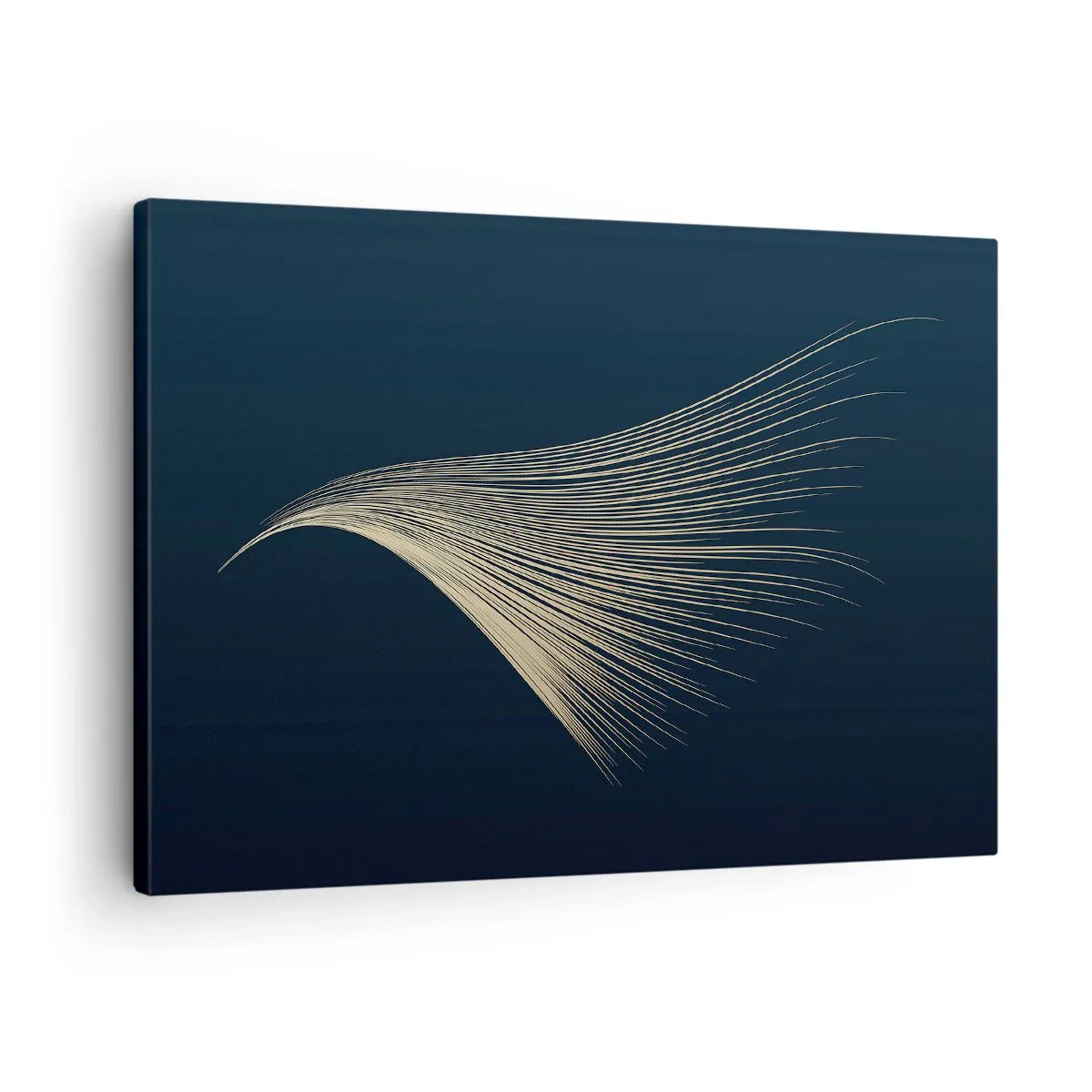 Quadro su tela - Stampe su Tela - Una delicata linea simile a una piuma su uno sfondo blu navy - 70x50cm - Come un capello d'angelo - Decorazione murale moderna per soggiorno e camera da letto ARTTOR