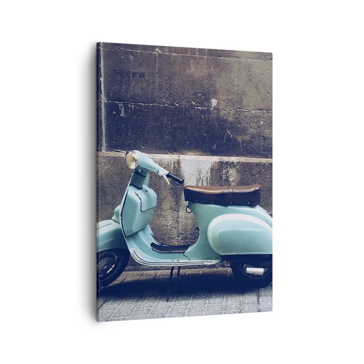Quadro su tela - Stampe su Tela - Uno scooter retrò parcheggiato contro un muro di pietra - 50x70cm - Atmosfera indimenticabile - Decorazione murale moderna per soggiorno e camera da letto ARTTOR