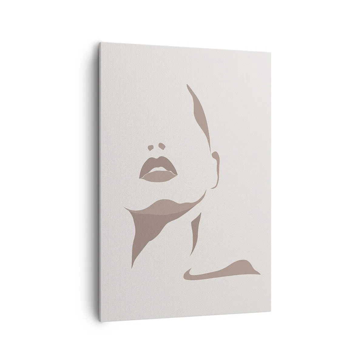 Quadro su tela - Stampe su Tela - Contorno minimalista del viso di una donna in delicati toni beige - 70x100cm - Fatta di luce e ombra - Decorazione murale moderna per soggiorno e camera da letto ARTTOR
