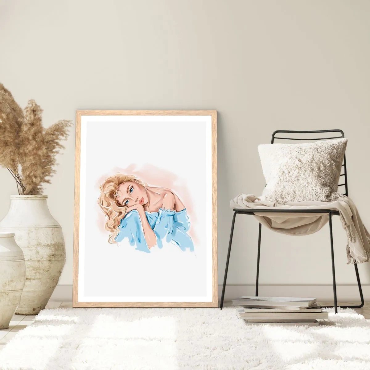 Poster in cornice rovere chiaro - Sognante nel blu - 30x40 cm