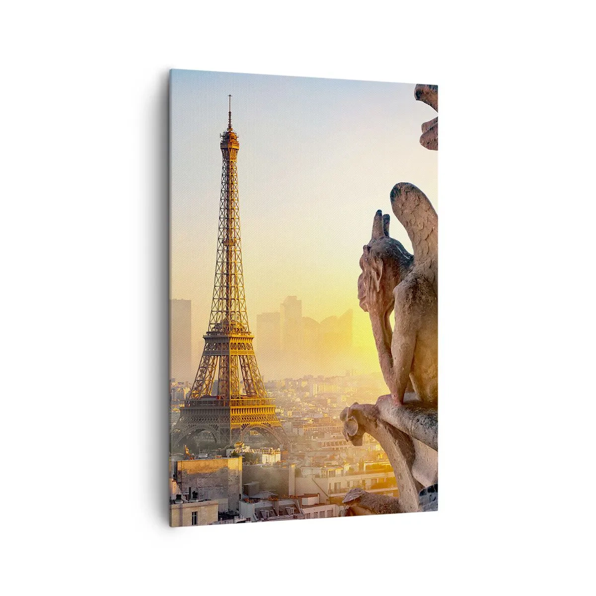 Quadro su tela - Stampe su Tela - Vista della Torre Eiffel con i gargoyle sullo sfondo - 80x120cm - Tante cose sono cambiate... - Decorazione murale moderna per soggiorno e camera da letto ARTTOR