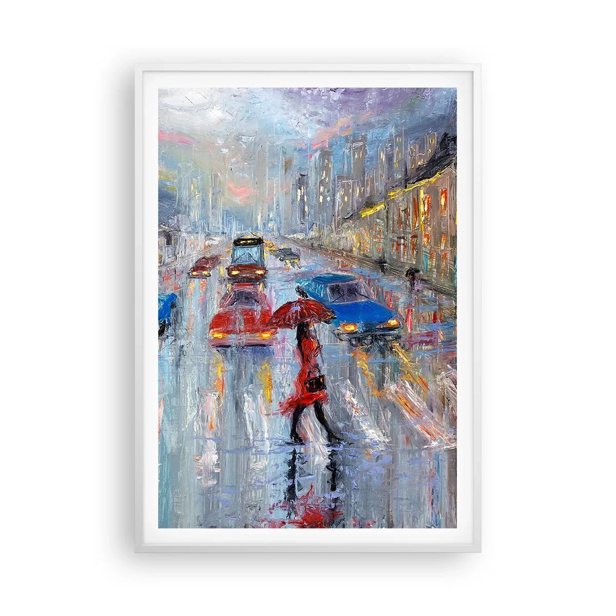 Poster in cornice bianca - Pomeriggio di pioggia in città - 70x100 cm