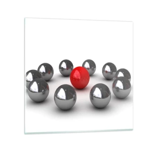 Quadro su vetro - Cerchio in argento e rosso - 70x70 cm