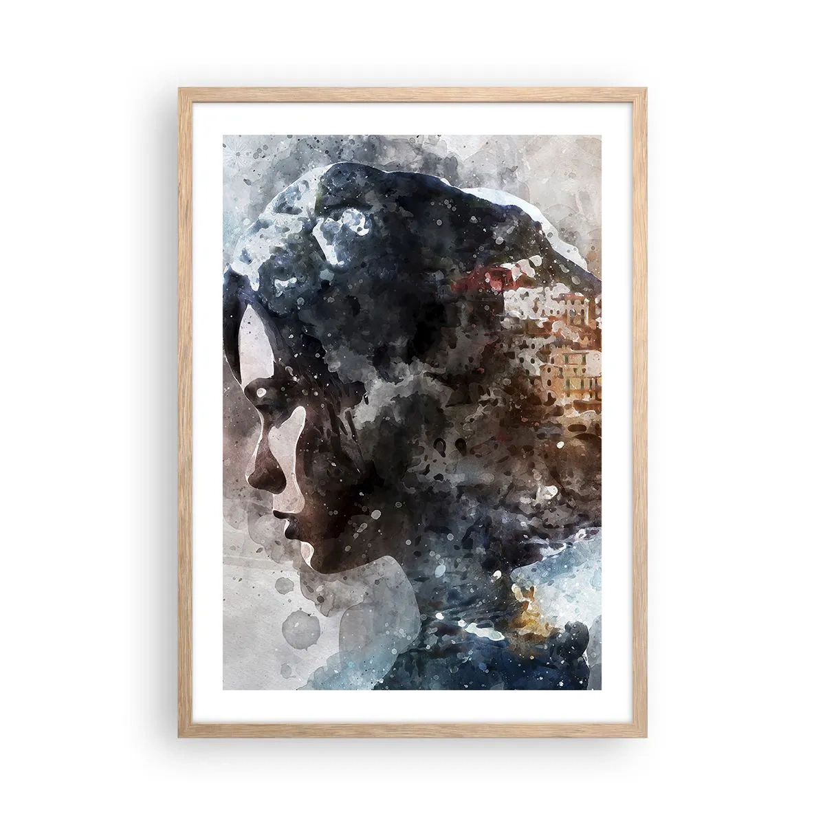 Poster in cornice rovere chiaro - Racconto su una ragazza con città sullo sfondo - 50x70 cm