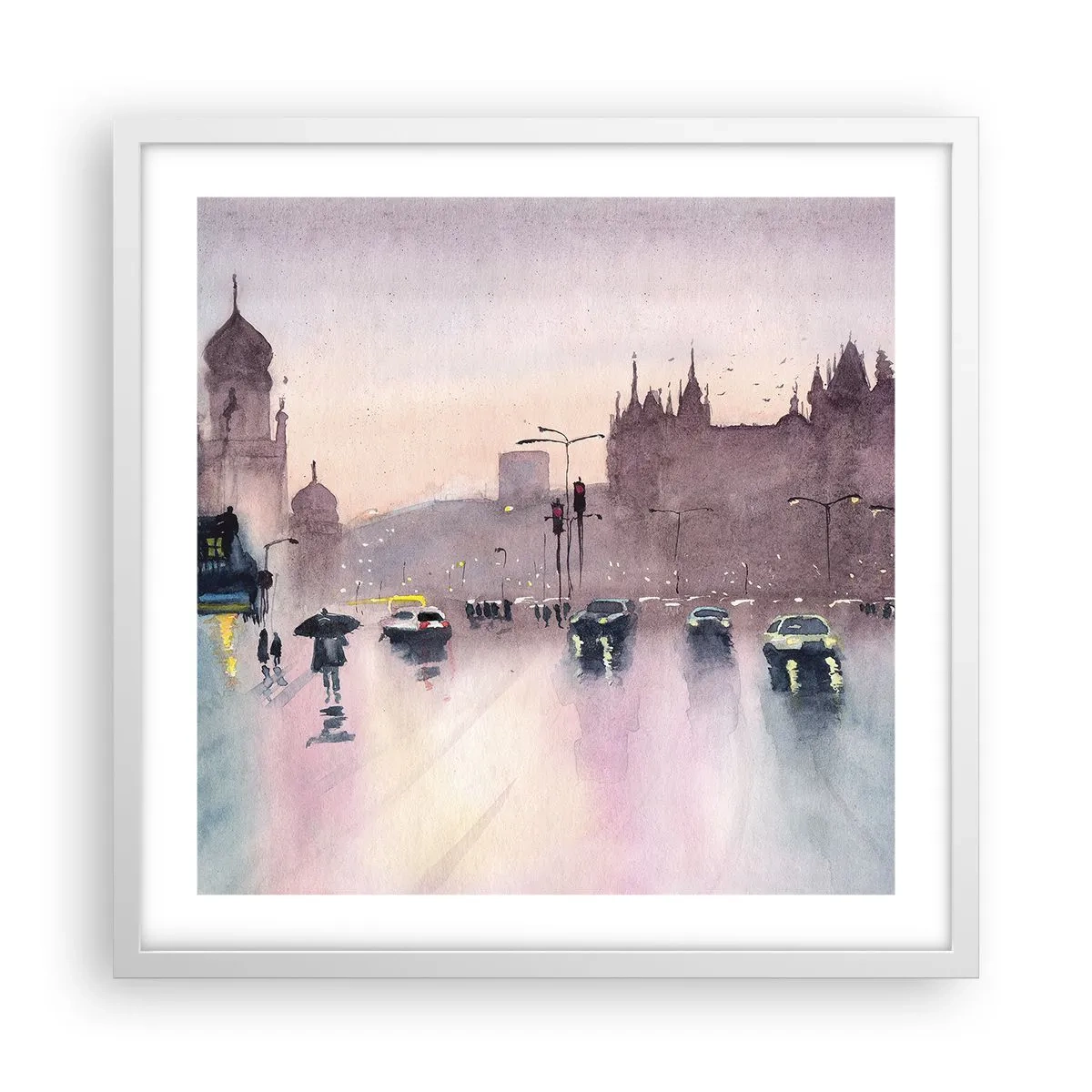 Poster in cornice bianca - Nella nebbia piovigginosa - 50x50 cm