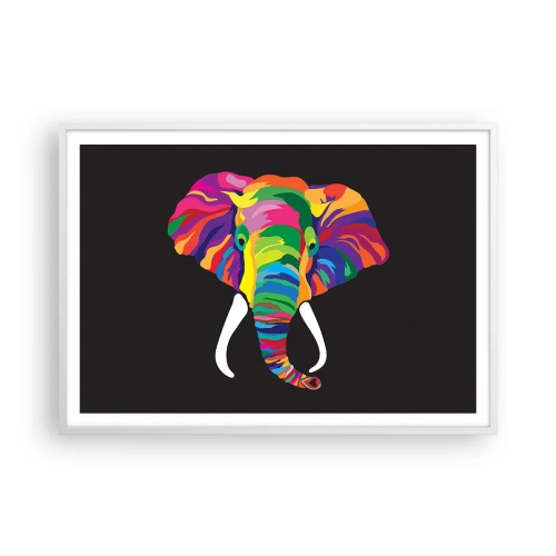 Poster in cornice bianca - L'elefante che faceva il bagno nell'arcobaleno - 100x70 cm