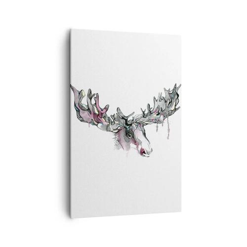 Quadro su tela - Stampe su Tela - Acquerello artistico di un alce con corna folte - 80x120cm - La corona del re del bosco - Decorazione murale moderna per soggiorno e camera da letto ARTTOR