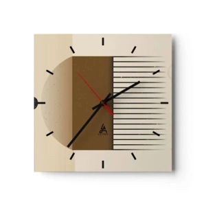 Orologio da parete - Orologio in Vetro - Composizione geometrica astratta nei toni del beige e del marrone - 30x30cm - Diversi stati - Decorazione murale moderna per soggiorno e camera da letto ARTTOR