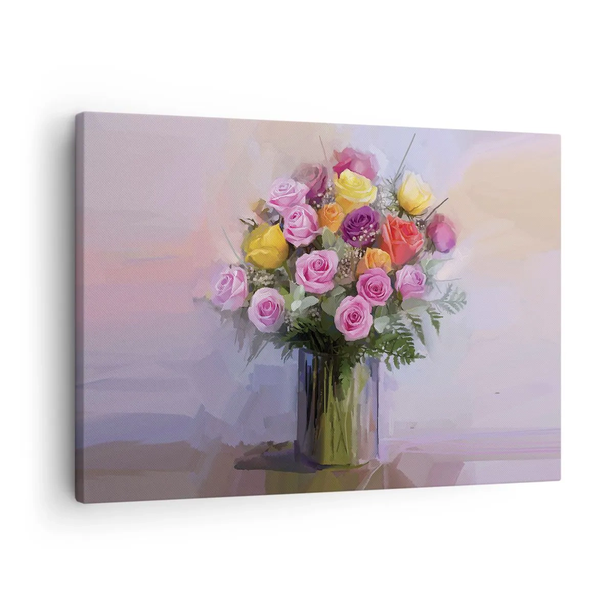Quadro su tela - Stampe su Tela - Un mazzo di rose colorate in un vaso di vetro - 70x50cm - Bellezza immobile - Decorazione murale moderna per soggiorno e camera da letto ARTTOR