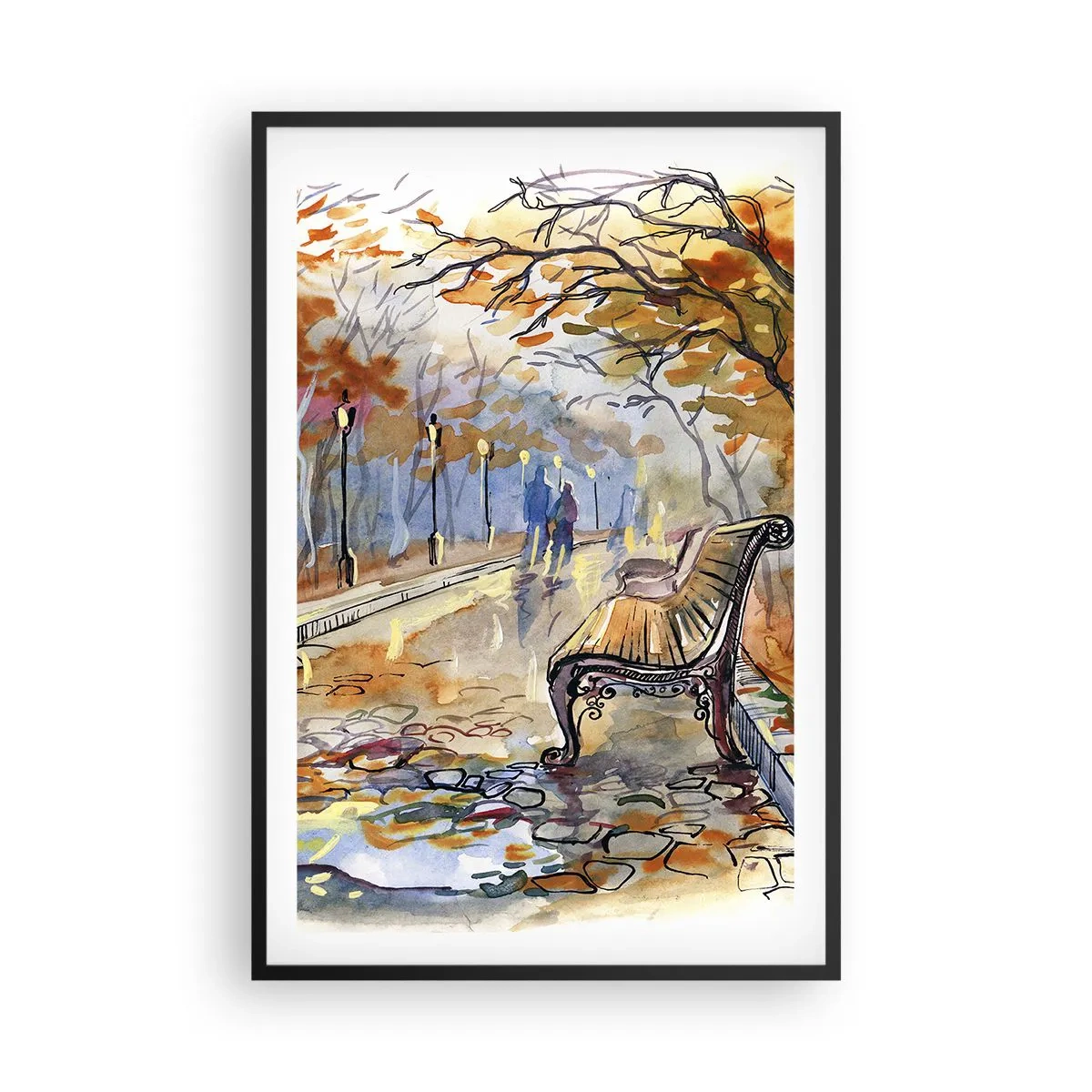 Poster in cornice nera - Passeggiando insieme l'autunno - 61x91 cm