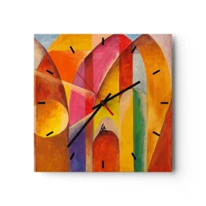 Orologio da parete - Orologio in Vetro - Una composizione astratta ricca di forme geometriche colorate. - 30x30cm - La cattedrale del sole - Decorazione murale moderna per soggiorno e camera da letto ARTTOR