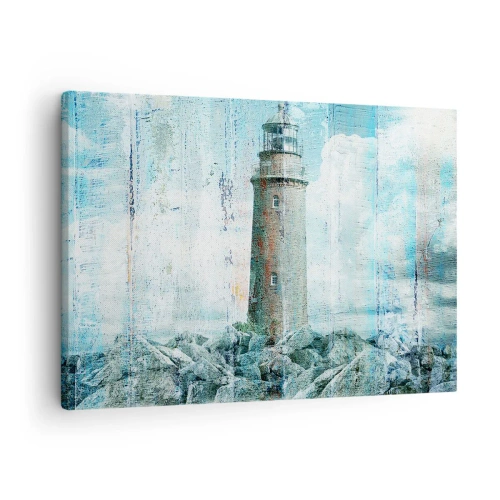 Quadro su tela - Stampe su Tela - Un faro su una costa rocciosa dai colori pastello - 70x50cm - Sul vecchio albero - Decorazione murale moderna per soggiorno e camera da letto ARTTOR