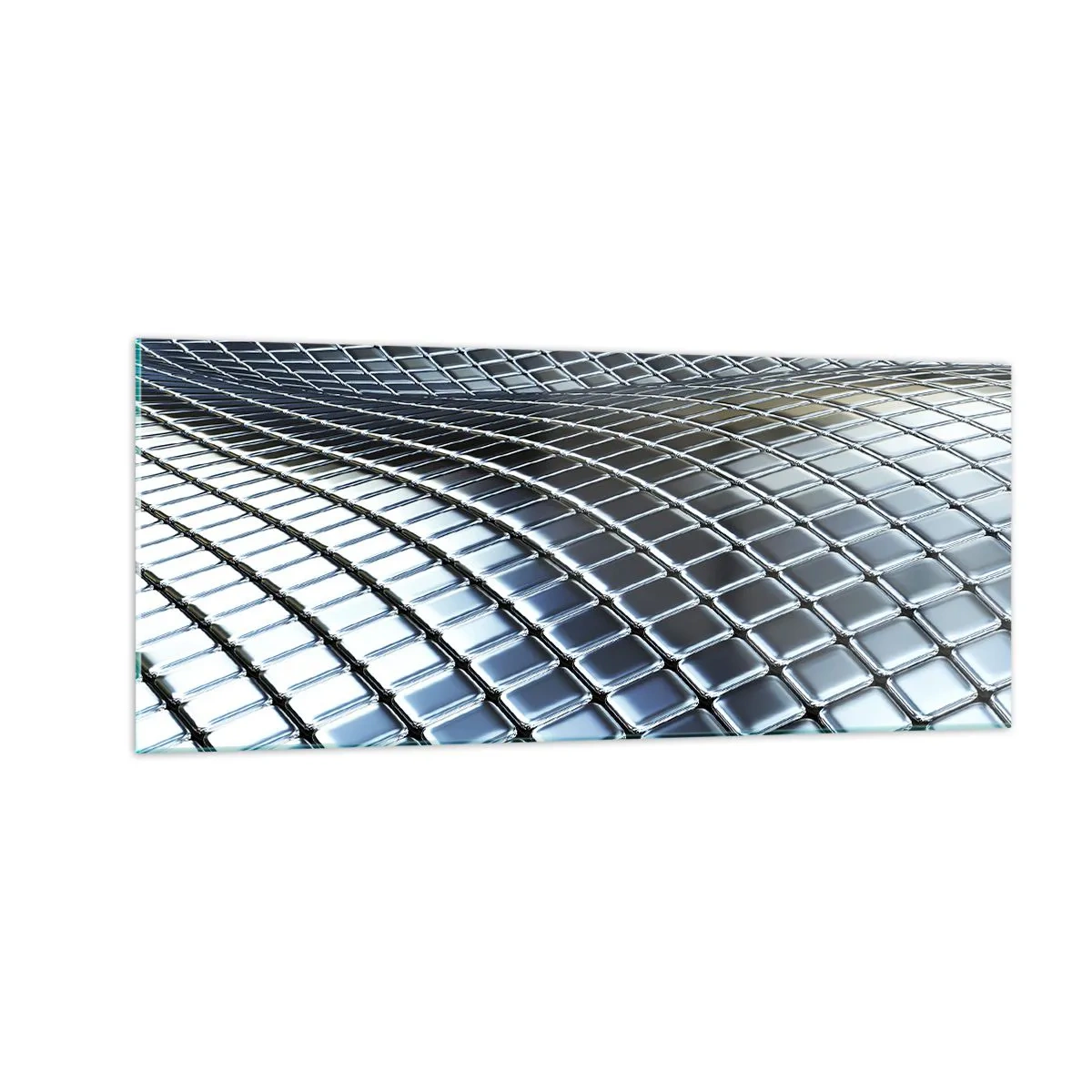 Quadro su vetro - Onda metallica argentea - 100x40 cm