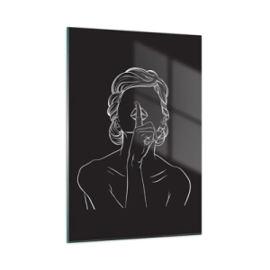 Quadro su vetro - Una silhouette minimalista di una donna che fa un gesto di silenzio. - 50x70cm - Il bello emerge nel silenzio - Decorazione murale moderna per soggiorno e camera da letto ARTTOR