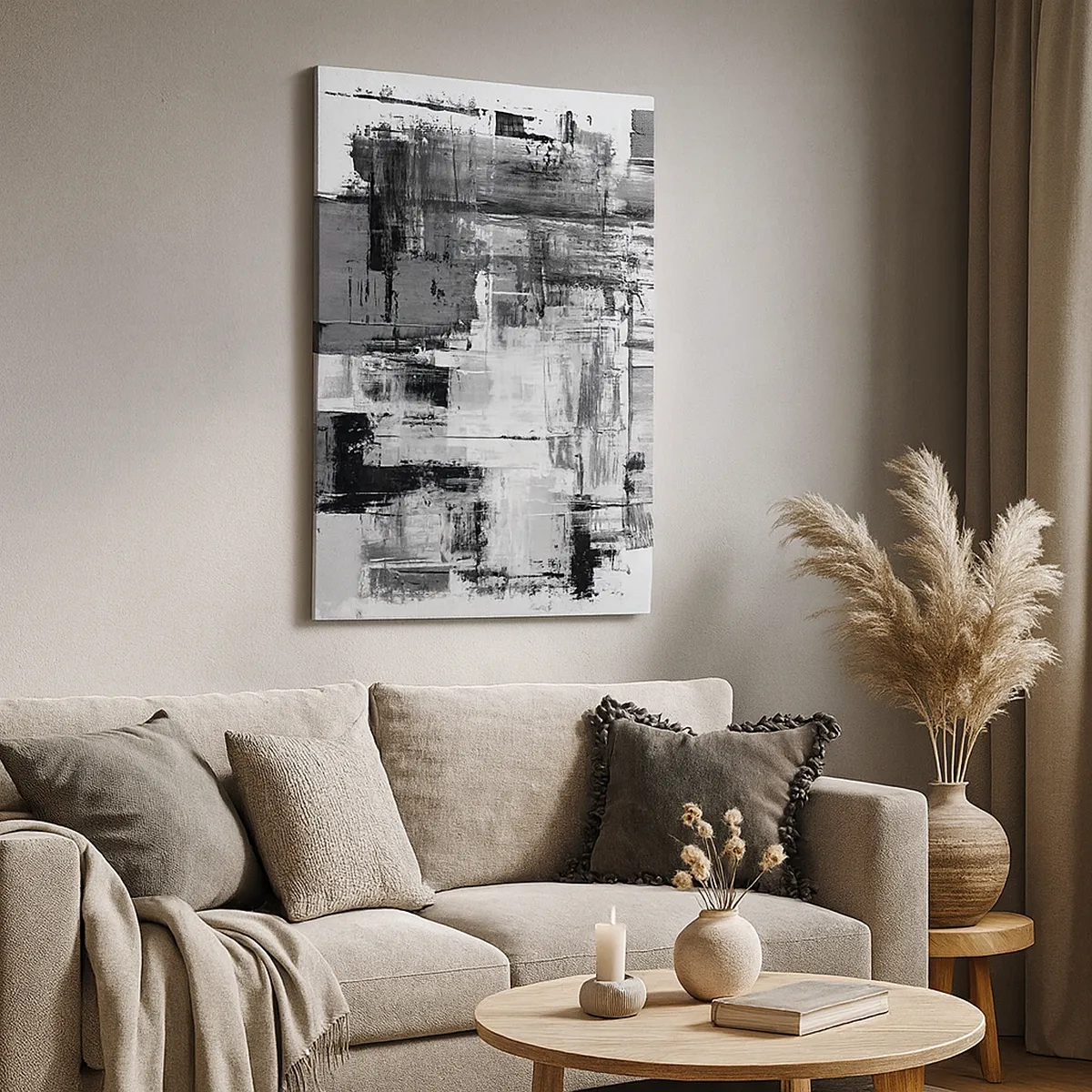 Quadro su tela - Stampe su Tela - Composizione astratta in nero, bianco e grigio - 50x70cm - Il grigio è bello - Decorazione murale moderna per soggiorno e camera da letto ARTTOR