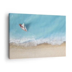 Quadro su tela - Stampe su Tela - Una vista a volo d'uccello di una barca sulla spiaggia - 70x50cm - Al confine del blu e dell'oro - Decorazione murale moderna per soggiorno e camera da letto ARTTOR