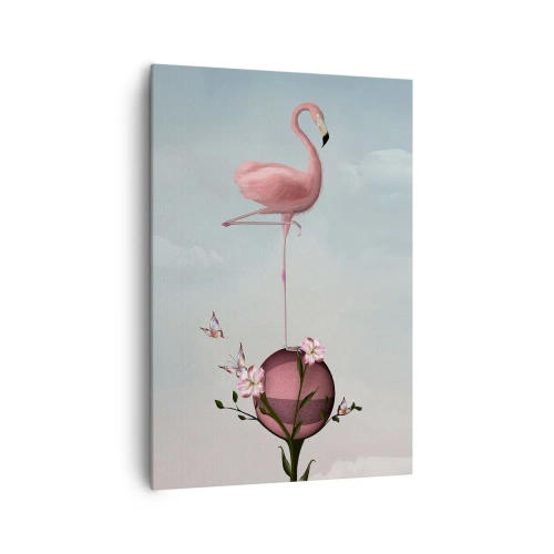 Quadro su tela - Stampe su Tela - Un fenicottero rosa in equilibrio su una palla di fiori - 70x100cm - Allegoria della palla da basket - Decorazione murale moderna per soggiorno e camera da letto ARTTOR