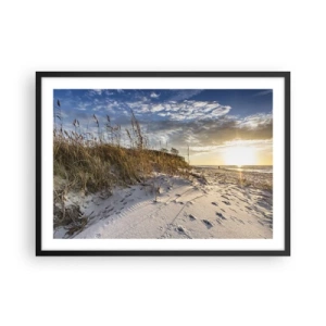 Poster in cornice nera - Dune con erba e impronte nella sabbia al tramonto - 70x50cm - Invito a passeggiare - Decorazione murale moderna per soggiorno e camera da letto ARTTOR