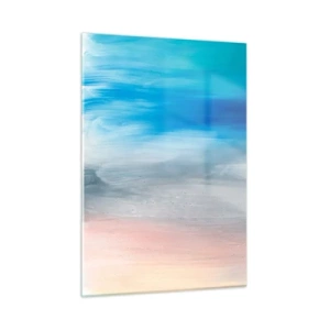 Quadro su vetro - Striature verticali di colori pastello e blu in stile astratto. - 50x70cm - Gli elementi: l'aria - Decorazione murale moderna per soggiorno e camera da letto ARTTOR