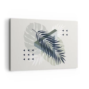 Quadro su tela - Stampe su Tela - Composizione geometrica con foglie tropicali nei toni del verde - 120x80cm - Natura e geometria: due ordini? - Decorazione murale moderna per soggiorno e camera da letto ARTTOR