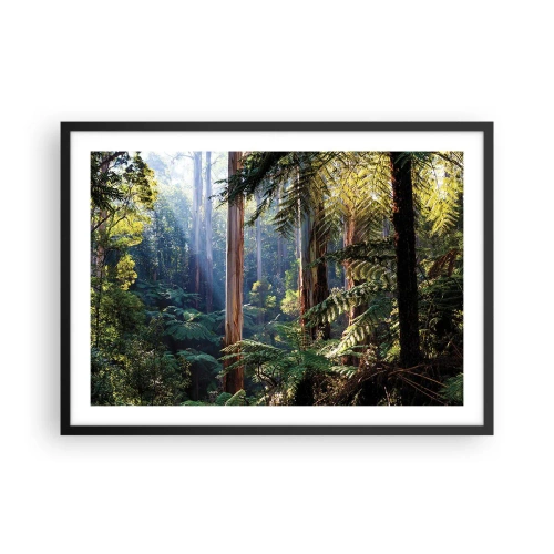 Poster in cornice nera - Foresta tropicale illuminata dai raggi del sole - 70x50cm - La favola del bosco - Decorazione murale moderna per soggiorno e camera da letto ARTTOR