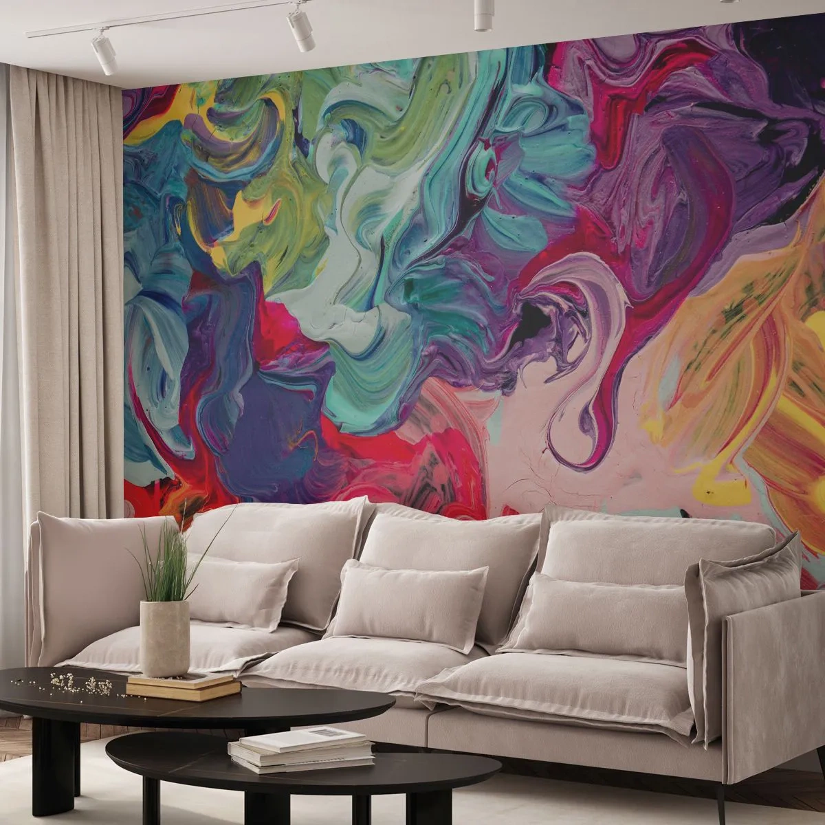 Fotomurali Premium Sand - Astrazione colorata in pennellate dinamiche - 100x70cm - La nascita dei colori - Decorazione murale moderna per soggiorno e camera da letto ARTTOR
