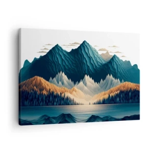 Quadro su tela - Stampe su Tela - Montagne pittoresche sul lago al tramonto - 70x50cm - Perfetto paesaggio montano - Decorazione murale moderna per soggiorno e camera da letto ARTTOR