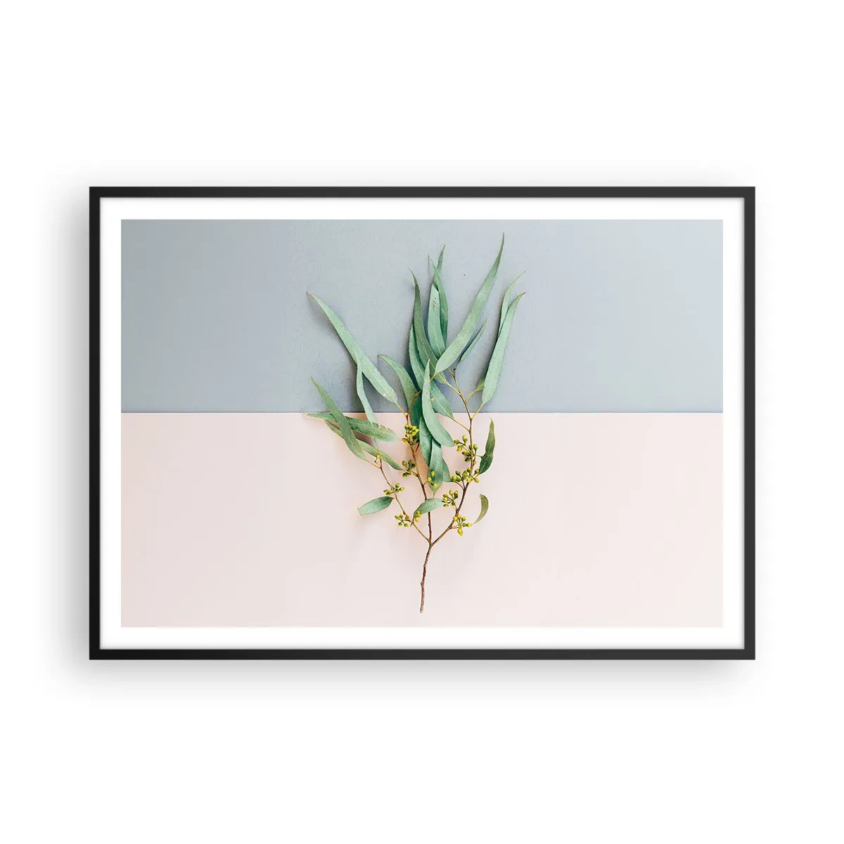 Poster in cornice nera - Un ramo con foglie su uno sfondo di tonalità pastello - 100x70cm - Delicatezza pastello - Decorazione murale moderna per soggiorno e camera da letto ARTTOR