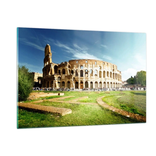Quadro su vetro - Il Colosseo a Roma illuminato dal sole - 120x80cm - Si sente ancora il rumore delle armi - Decorazione murale moderna per soggiorno e camera da letto ARTTOR