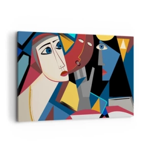 Quadro su tela - Stampe su Tela - Volti cubisti dai colori intensi - 120x80cm - Dialogo di cubisti - Decorazione murale moderna per soggiorno e camera da letto ARTTOR