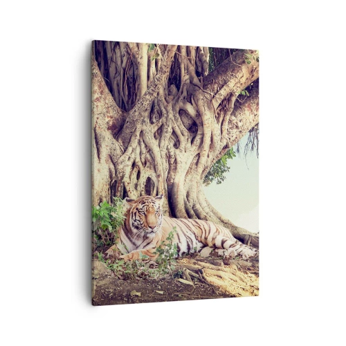 Quadro su tela - Stampe su Tela - Una tigre che riposa sotto un albero che si estende - 50x70cm - Vista dal Libro della Genesi - Decorazione murale moderna per soggiorno e camera da letto ARTTOR