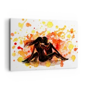 Quadro su tela - Stampe su Tela - Un romantico dipinto ad acquerello raffigurante due persone dai colori caldi. - 100x70cm - E la luce fu - Decorazione murale moderna per soggiorno e camera da letto ARTTOR