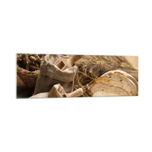Quadro su vetro - Paesaggio con pane, farina e spighe di grano in stile rustico. - 160x50cm - Tagliato dal coltello - Decorazione murale moderna per soggiorno e camera da letto ARTTOR