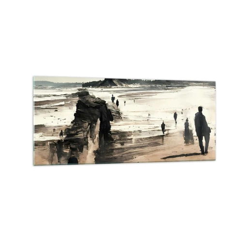 Quadro su vetro - Passeggiatori sulla spiaggia in un paesaggio tranquillo - 120x50cm - Convocati - Decorazione murale moderna per soggiorno e camera da letto ARTTOR