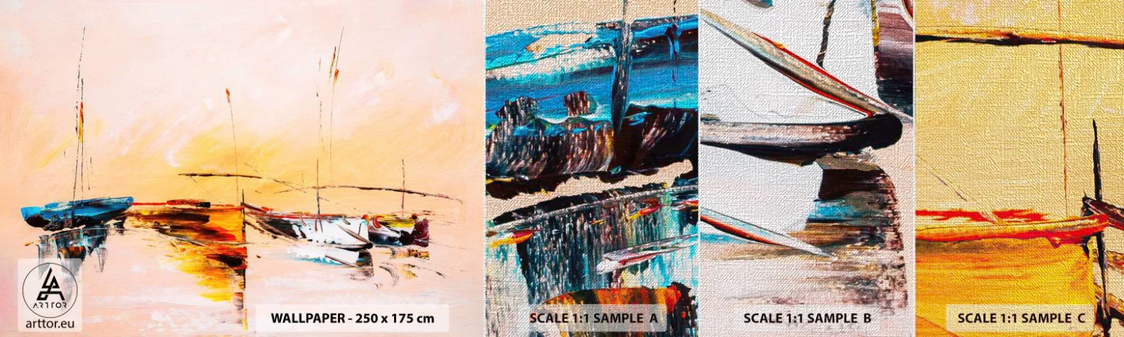 Campione di Fotomurale Premium Canvas - La sera sul molo - Barche, Barche a vela, Pezzo - 100x30 cm