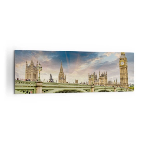 Quadro su tela - Stampe su Tela - Il Big Ben e il ponte di Westminster contro il cielo al tramonto - 160x50cm - Nell'Impero il tempo si è fermato - Decorazione murale moderna per soggiorno e camera da letto ARTTOR