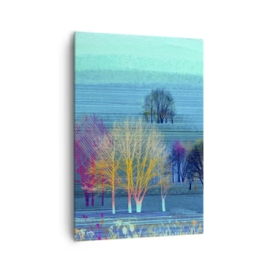 Quadro su tela - Stampe su Tela - Alberi colorati contro un paesaggio blu e minimalista - 70x100cm - Paesaggio pettinato - Decorazione murale moderna per soggiorno e camera da letto ARTTOR