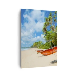 Quadro su tela - Stampe su Tela - Spiaggia tropicale con palme e barche colorate - 70x100cm - La bellezza dei tropici - Decorazione murale moderna per soggiorno e camera da letto ARTTOR
